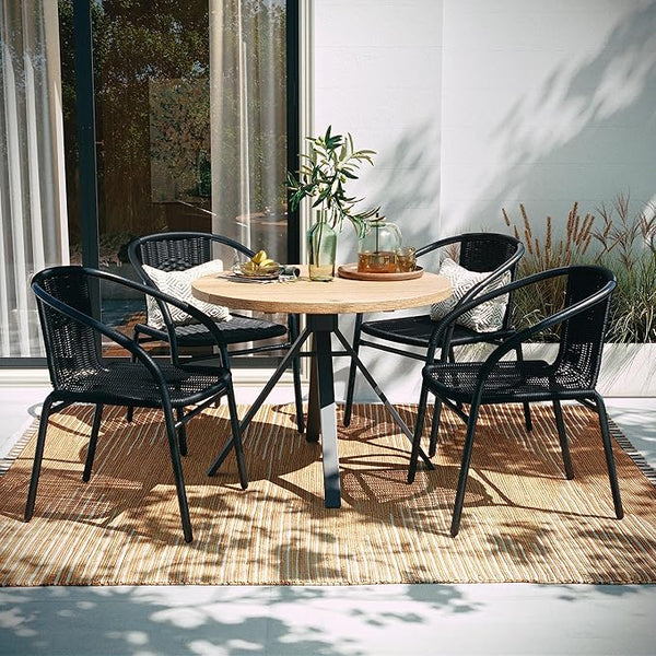 EMMA + OLIVER Set of 4 Modern Rattan Indoor/Outdoor Stack Chairs - Photo 1