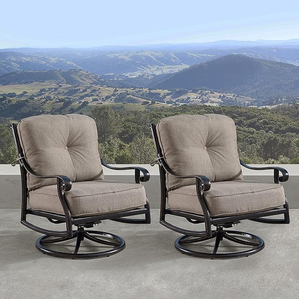 Oakland Living Aluminum Outdoor Swivel Club Finish with Thick Tan Polyester Cushions (Set of 2) Deep Seating Rocking - Photo 1