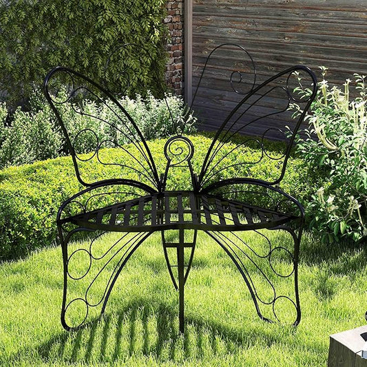 Modern Butterfly Cast Metal Garden Bench Outdoor Bench Patio Seat Park Bench Outdoor Seating for Garden Yard Park Entryway Easy to Assemble and Move 37''×18.9''×42.52''