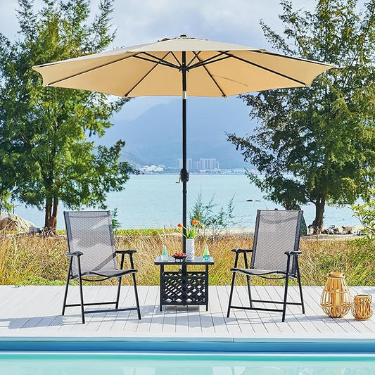 Yaheetech Outdoor Side Table with Umbrella Hole, Outdoor Table Base Metal Patio Side Table Coffee Table End Table for Garden, Pool, Deck