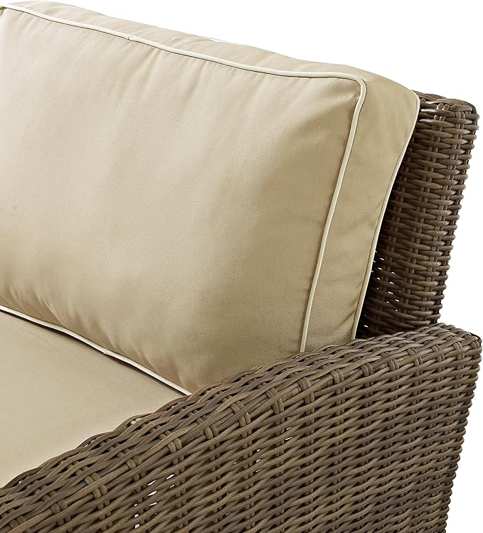 Crosley Furniture Bradenton Outdoor Sectional Right Side Loveseat, 2-Person Wicker Patio Couch for Deck, Brown with Sand Cushions