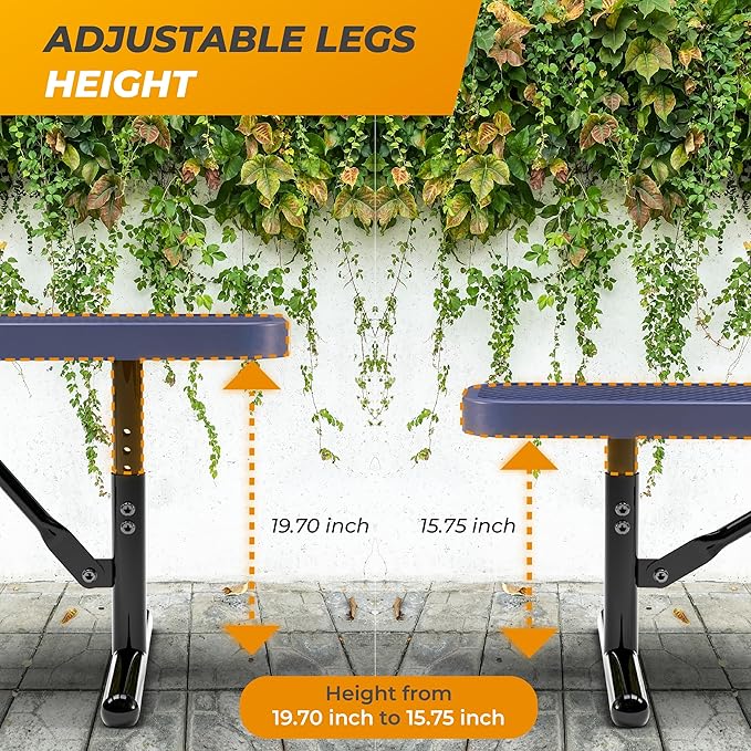 Heavy-Duty Outdoor Metal Bench, Thermoplastic-Coated, Portable, Weatherproof, Commercial-Grade for Parks, Gardens, Patios, Stores & More (8 Ft - Portable, Blue)