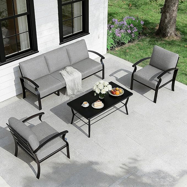Gotland Aluminum Patio Furniture Set with Rectangular Coffee Table - Photo 1