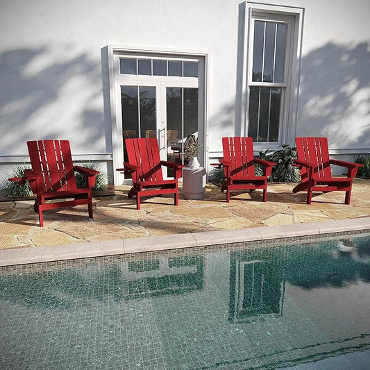 Taylor & Logan Hedley Adirondack Chair with Cup Holder, Weather Resistant HDPE Adirondack Chair in Red, Set of 4