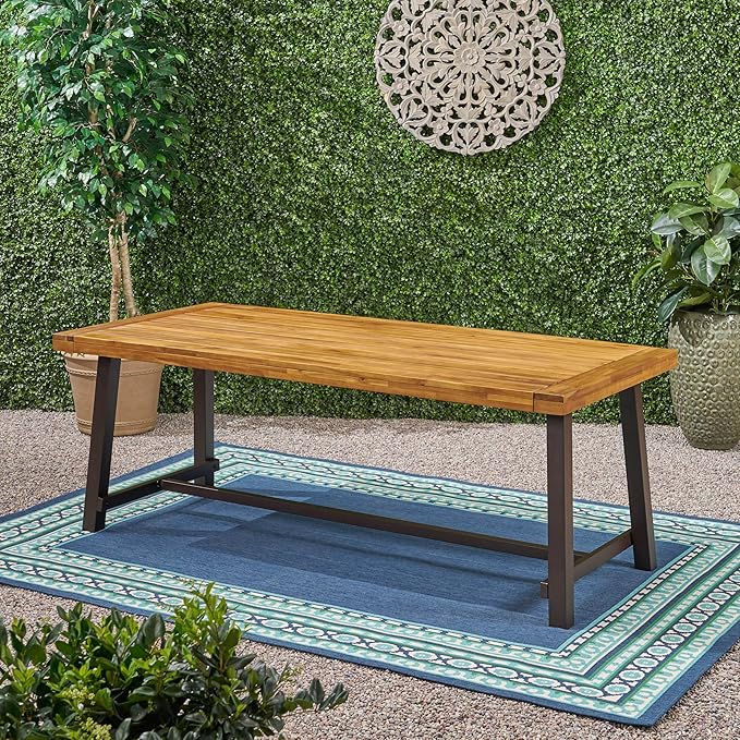 Merax Outdoor Dining Table for 8 Person, Rectangle Weather Resistant Patio Furniture for Yard, Garden, and Lounge, Teak