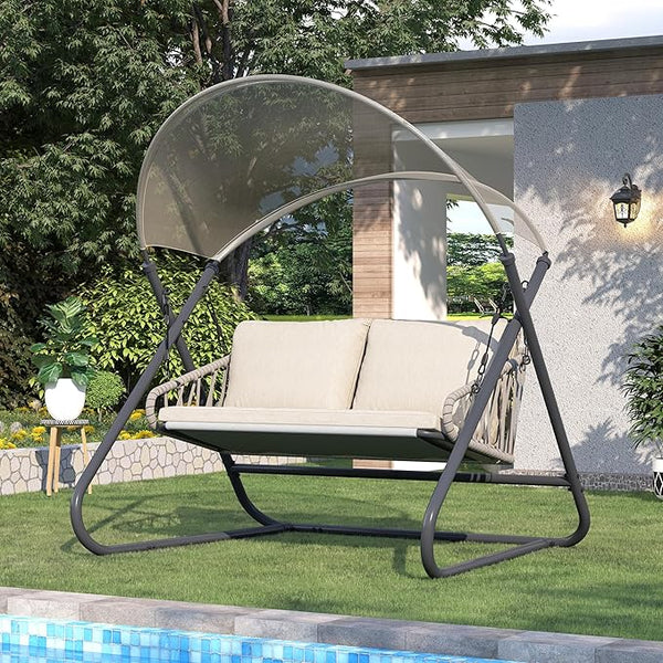 2-Seat Outdoor Porch Swing, Patio Swing with Canopy, Hanging Glider Bench with Thicken Cushions and Pillow - Photo 1