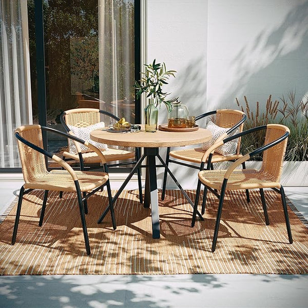EMMA + OLIVER Set of 4 Modern Rattan Indoor/Outdoor Stack Chairs - Photo 1