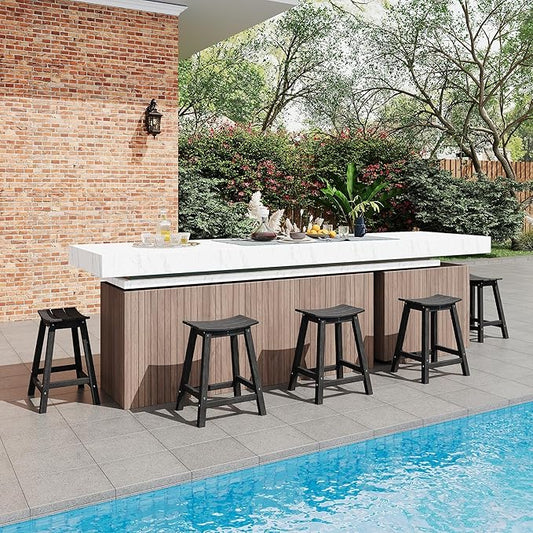 GarveeLife Weather Resistant Barstool Outside Stools for Bars, HDPE Bar Stools Set Outdoor, Outdoor Barstool Set of 2 with Footrest, Adirondack Bar Height Stools