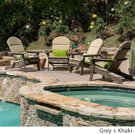 Christopher Knight Home Amenda Outdoor Acacia Wood Folding Adirondack Chairs with Cushions (Set of 4), Gray, Grey + Khaki