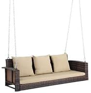 5FT Wicker Porch Swing for 3 Person, 1000lb Capacity Outdoor Hanging Bench with 3 Removable Cushions - Photo 1