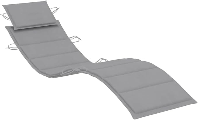 Foldable Sun Lounger Set of 2, Solid Acacia Wood Outdoor Chaise Lounge with Grey Cushions - Photo 6
