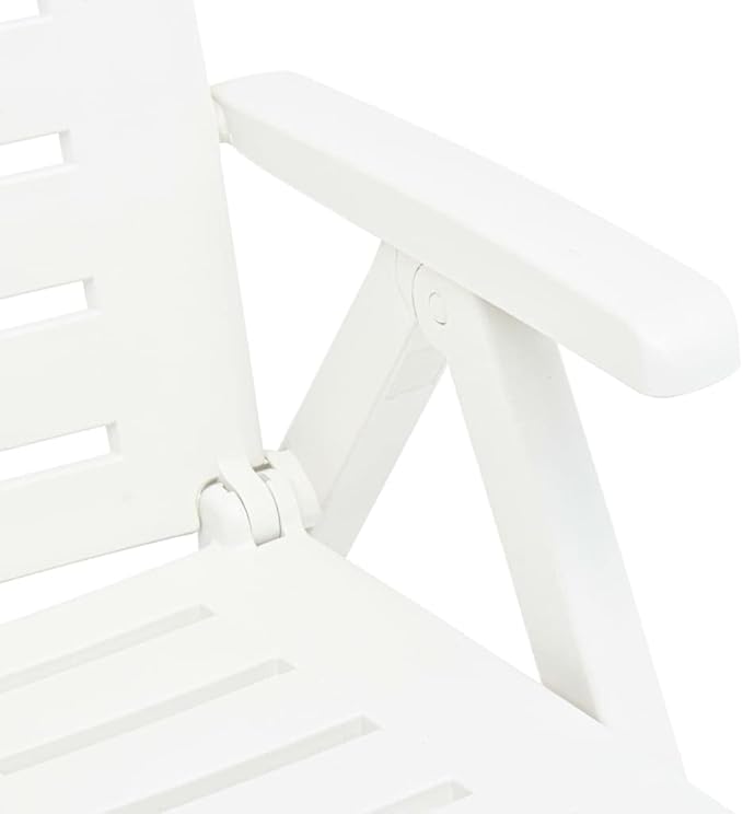 White Folding Outdoor Chaise Lounge, 74.4"x28.3"x37.8" UV-Resistant Plastic Sunlounger, Adjustable Backrest for Patio, Poolside, Beach, Garden, No Assembly Needed