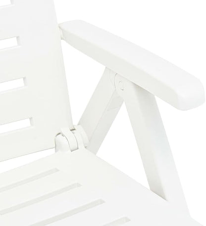 White Folding Outdoor Chaise Lounge, 74.4"x28.3"x37.8" UV-Resistant Plastic Sunlounger, Adjustable Backrest for Patio, Poolside, Beach, Garden, No Assembly Needed