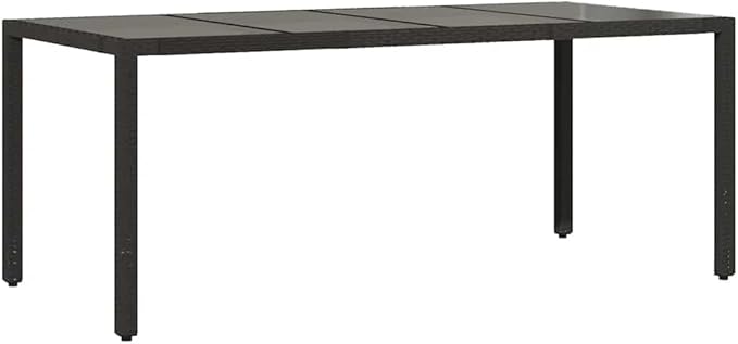 vidaXL Patio Table - Outdoor Garden Furniture - Black Poly Rattan - Rectangular Glass top - Patio/Deck/Garden use - Weather Resistant - 74.8"x35.4"x29.5"