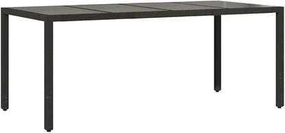 vidaXL Patio Table - Outdoor Garden Furniture - Black Poly Rattan - Rectangular Glass top - Patio/Deck/Garden use - Weather Resistant - 74.8"x35.4"x29.5"