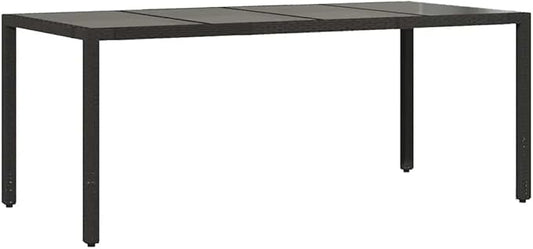 vidaXL Patio Table - Outdoor Garden Furniture - Black Poly Rattan - Rectangular Glass top - Patio/Deck/Garden use - Weather Resistant - 74.8"x35.4"x29.5"