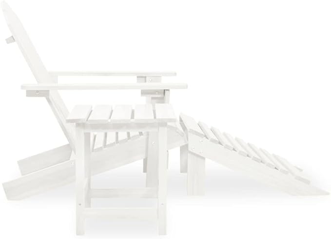 White Solid Fir Wood Large Detachable Garden Chair Set with Ottoman and Table for Outdoor Patio Relaxation