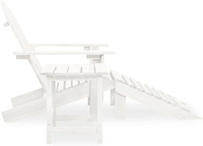 White Solid Fir Wood Large Detachable Garden Chair Set with Ottoman and Table for Outdoor Patio Balcony Relaxation Comfortable Seating
