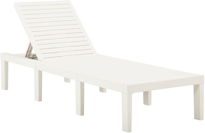 Sun Lounger with Cushion Plastic White,Outdoor Chaise Lounge Chair for Beach, Sunbathing, Patio, Pool, Lawn, Deck, Lay Flat Portable Lightweight