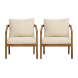 Christopher Knight Home Joy Patio Lounge Chairs Set of 2, Arm Chairs with PE Wicker Backrest, Acacia Wood Club Chairs with Weather-Resistant Cushion, Outdoor Furniture Set, Cream+Light Brown+Teak
