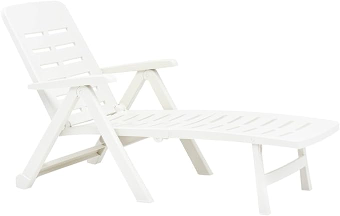 White Folding Outdoor Chaise Lounge, 74.4"x28.3"x37.8" UV-Resistant Plastic Sunlounger, Adjustable Backrest for Patio, Poolside, Beach, Garden, No Assembly Needed