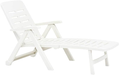 White Folding Outdoor Chaise Lounge, 74.4"x28.3"x37.8" UV-Resistant Plastic Sunlounger, Adjustable Backrest for Patio, Poolside, Beach, Garden, No Assembly Needed