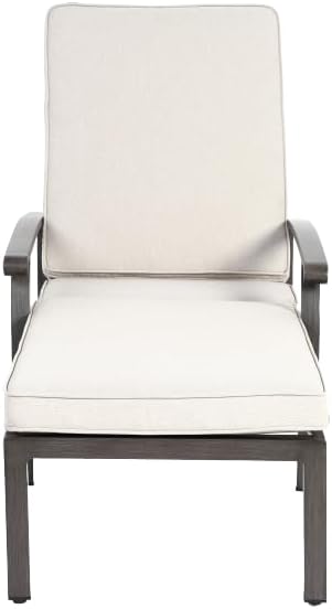 Chaise Lounge Chair Outdoor Cast Aluminum Reclining Lounger with Cushion, 5-Position Adjustable Backrest, Waterproof Padded Seat, Hidden Wheels, Elegant Poolside Garden Patio Seating (Beige)