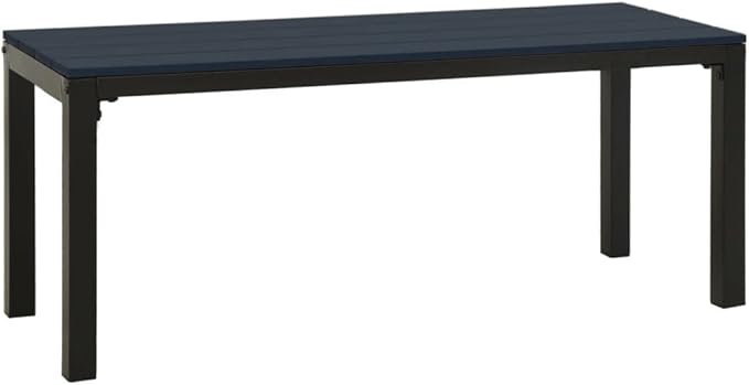 Vintage Style Black Steel Garden Bench with WPC Surface, 43.3 Inch Long Rectangular Outdoor Bench for Patio, Durable Steel Frame Seating for Three Adults