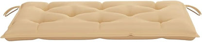 vidaXL 44.1" Patio Bench with Cushion - Durable Solid Teak Wood Garden Bench with Comfortable Beige Fabric Cushion - Ideal Outdoor Furniture for Patio, Garden, and More