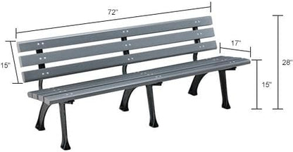 Global Industrial 6'L Outdoor Park Bench with Backrest, Recylced Plastic Slats, Wrought Iron Frame, 1985 lbs Capacity, Gray, Surface Mount, Easy Assembly