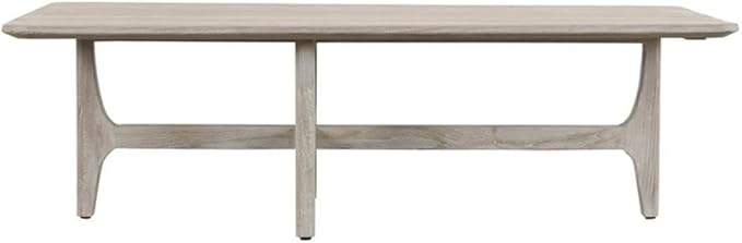 Pemberly Row Rectangle Teak Wood Outdoor Coffee Table, 55" W x 24" D x 17" H, Matte Gray Finish, Hand-Finished with Two-Sided Tapered Legs, Durable Patio and Garden Furniture with Plastic Floor