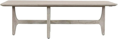 Pemberly Row Rectangle Teak Wood Outdoor Coffee Table, 55" W x 24" D x 17" H, Matte Gray Finish, Hand-Finished with Two-Sided Tapered Legs, Durable Patio and Garden Furniture with Plastic Floor