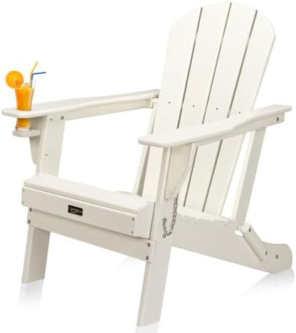 Bonnlo Plastic Adirondack Chairs, Folding Lounge Chairs Design with Cup Holder, Waterproof HDPE Material for Outdoor Pool Patio Lawn Fire Pit Chairs Set of 4/2/1