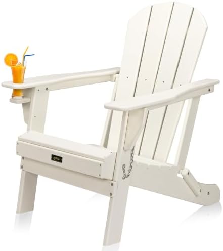 Bonnlo Plastic Adirondack Chairs, Folding Lounge Chairs Design with Cup Holder, Waterproof HDPE Material for Outdoor Pool Patio Lawn Fire Pit Chairs Set of 4/2/1