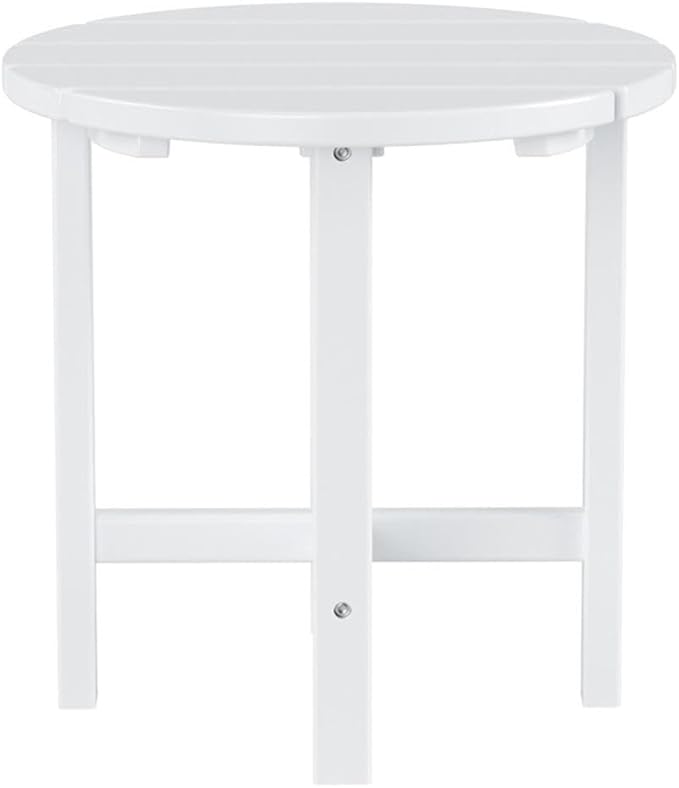 Costaelm Round Outdoor Side Tables, Adirondack Patio Tables for Outside, HDPE Patio End Table Weather Resistant, Balcony Table for Pool, Seaside, Backyard, Porch, Indoor Companion, White