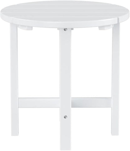 Costaelm Round Outdoor Side Tables, Adirondack Patio Tables for Outside, HDPE Patio End Table Weather Resistant, Balcony Table for Pool, Seaside, Backyard, Porch, Indoor Companion, White
