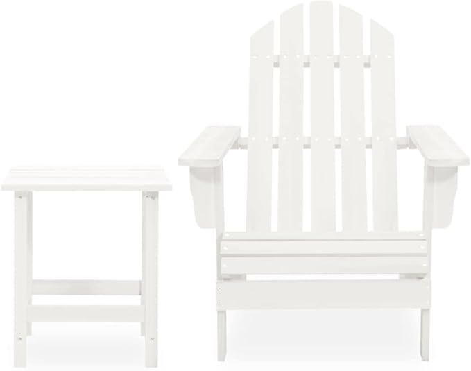 Patio Adirondack Chair with Table Solid Fir Wood White Garden Furniture - Photo 2