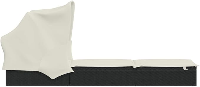 Roanor Outdoor Chaise Lounge Black Folding Rattan 83.9 x 24.8 x 38.2 in Adjustable Armrest & Canopy Patio Pool Deck - Photo 6