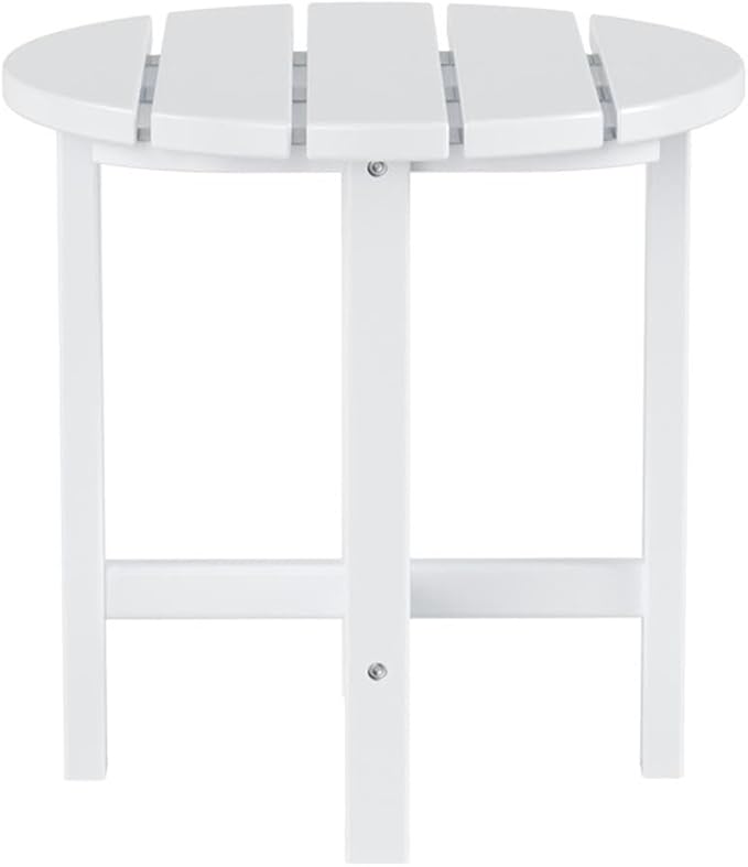 Costaelm Round Outdoor Side Tables, Adirondack Patio Tables for Outside, HDPE Patio End Table Weather Resistant, Balcony Table for Pool, Seaside, Backyard, Porch, Indoor Companion, White