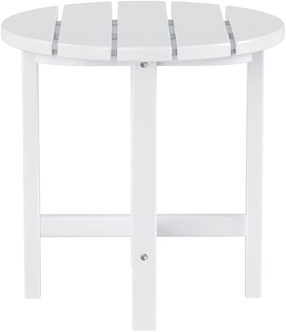 Costaelm Round Outdoor Side Tables, Adirondack Patio Tables for Outside, HDPE Patio End Table Weather Resistant, Balcony Table for Pool, Seaside, Backyard, Porch, Indoor Companion, White