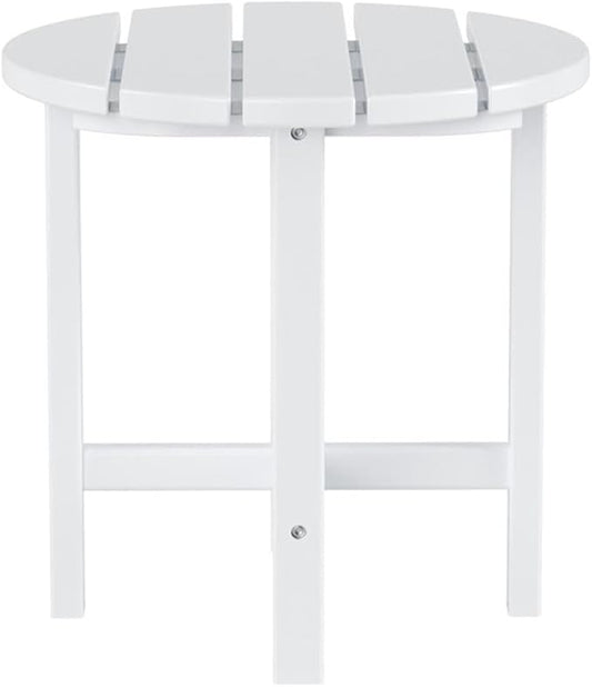 Costaelm Round Outdoor Side Tables, Adirondack Patio Tables for Outside, HDPE Patio End Table Weather Resistant, Balcony Table for Pool, Seaside, Backyard, Porch, Indoor Companion, White