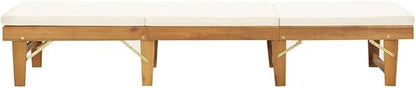 Acacia Wood Folding Chaise Lounge, 78.7"x24"x33.9", Adjustable Reclining, Brown/Beige, Pool Patio Garden
