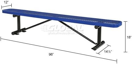 Global Industrial 8'L Heavy Duty Expanded Metal Mesh Flat Bench with Steel Frame, Portable Outdoor Bench, 1000 lbs Capacity, Blue, 96" L x 14-1/2"W x 18" H