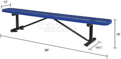 Global Industrial 8'L Heavy Duty Expanded Metal Mesh Flat Bench with Steel Frame, Portable Outdoor Bench, 1000 lbs Capacity, Blue, 96" L x 14-1/2"W x 18" H