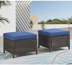 HUMMUH 5 Pieces Patio Bistro Set Wicker Patio Chairs Set of 2 with Ottomans and Side Table Rattan Outdoor Furniture Conversation Set for Yard,Garden,Porch…