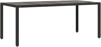 vidaXL Patio Table - Outdoor Garden Furniture - Black Poly Rattan - Rectangular Glass top - Patio/Deck/Garden use - Weather Resistant - 74.8"x35.4"x29.5"