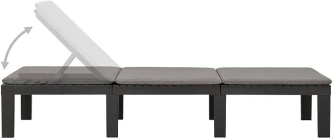 Sun Lounger with Cushion Plastic Anthracite, Outdoor Chaise Lounge Chair for Beach, Sunbathing, Patio, Pool, Lawn, Deck - Photo 6