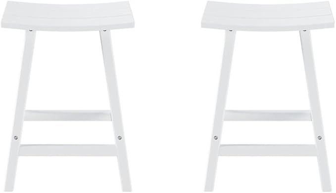 Costaelm All-Weather Bar Stools Set of 2, 24" Height Outdoor Bar Stools, Adirondack Poly Patio Bar Stool for Patio, Deck, Kitchen Counter and Garden, White