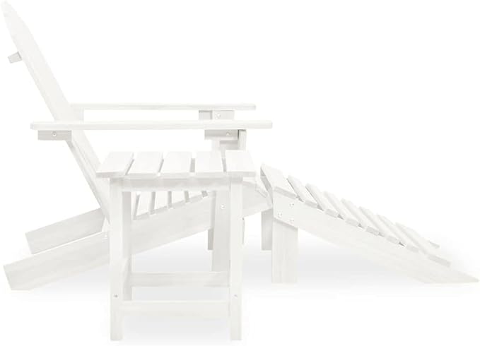 White Solid Fir Wood Adirondack Chair with Ottoman and Table Patio Furniture Set for Outdoor Garden Balcony Porch Modern Durable Seating