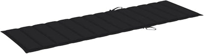 Solid Acacia Wood Outdoor Chaise Lounge with Wheels, 78.7" Long Reclining Patio Sun Lounger, Black Weather Cushion, Pull-Out Side Table for Poolside, Garden, Balcony